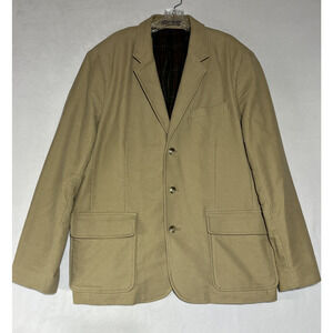 LL Bean Brushed Cotton Khaki Blazer Field Jacket Mens 46R Flannel Lined Sport